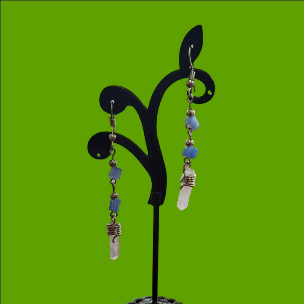 Crystal Blue And Silver Cascade Beaded Earrings